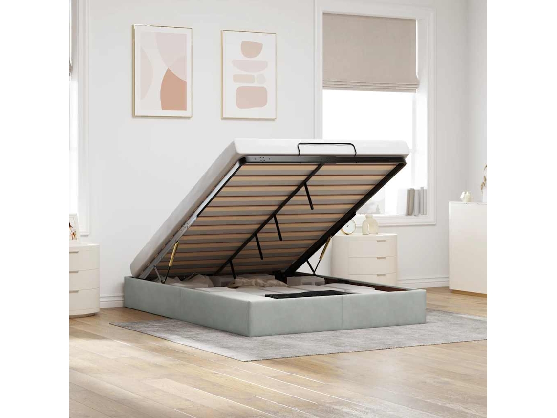 Vidaxl Otomano Bed Frame No Colchão Cinzento Claro 140x190 Cm Veludo