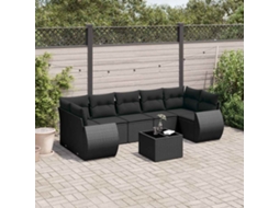 Vidaxl 8 Pcs Conjunto Sofás De Jardim Com Almofadões Vime Pe Preto