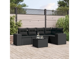 Vidaxl 6 Pcs Conjunto Sofás de Jardim C/ Almofadões Vime Pe Preto