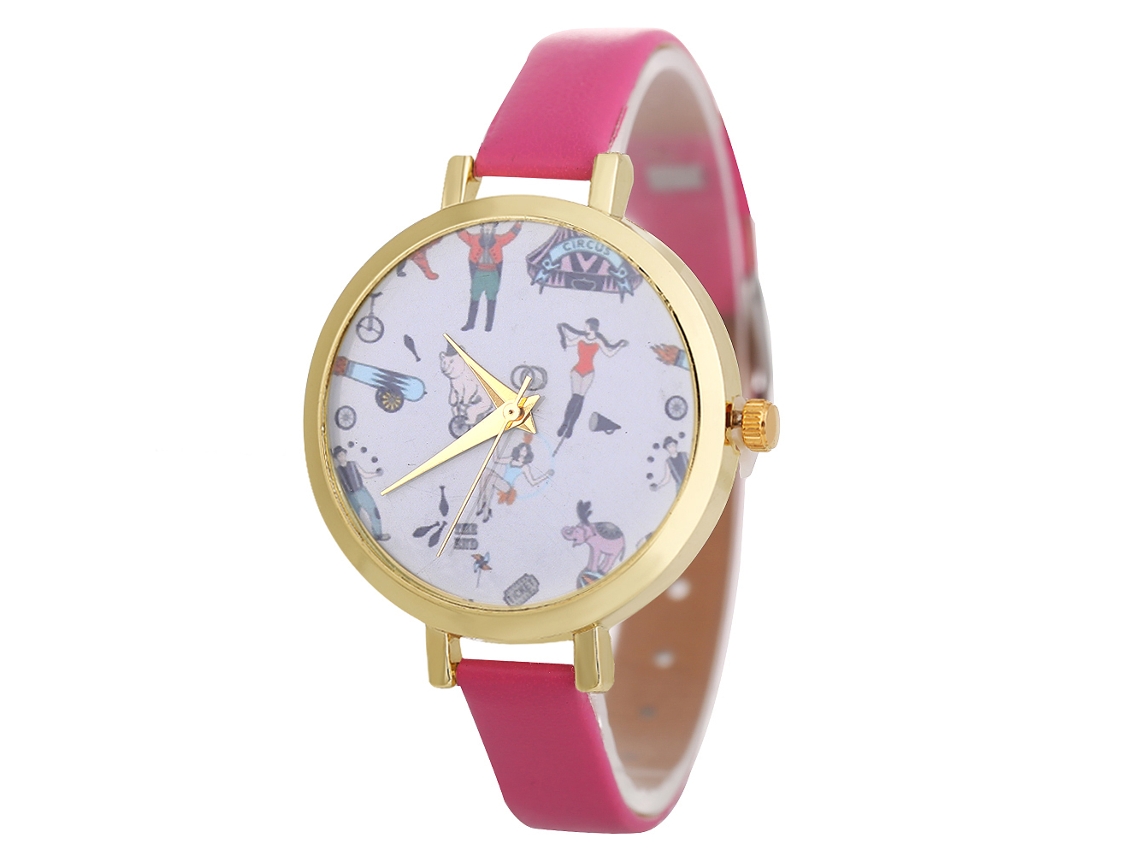 Relógio de Pulso Feminino Casual Simples Quartzo Analógico Pulseira Pu Presente (vermelho Rosa)