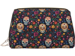 Nécessaire de Maquiagem com Estampa de Caveira Floral, grande para viagens