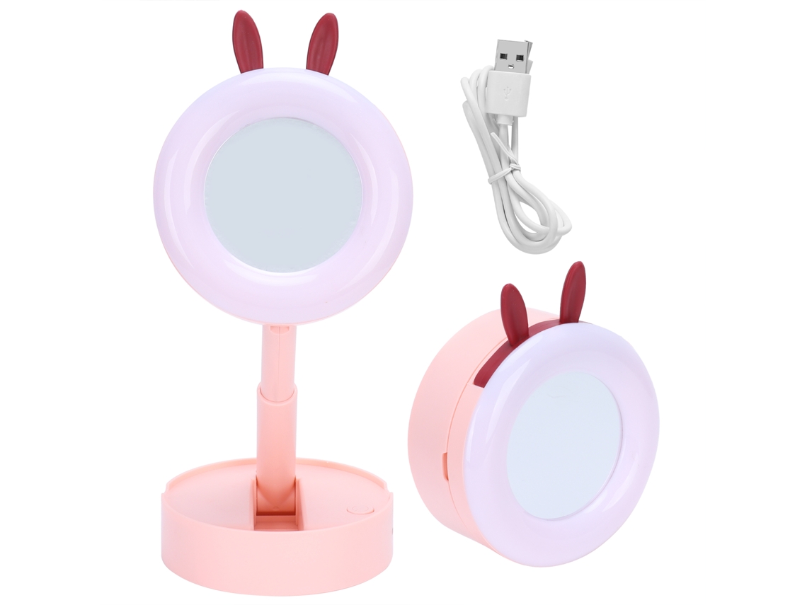 2026 espejo de Maquillaje Led Portátil de Escritorio Infantil Niña Rosa Con Luz Plegable