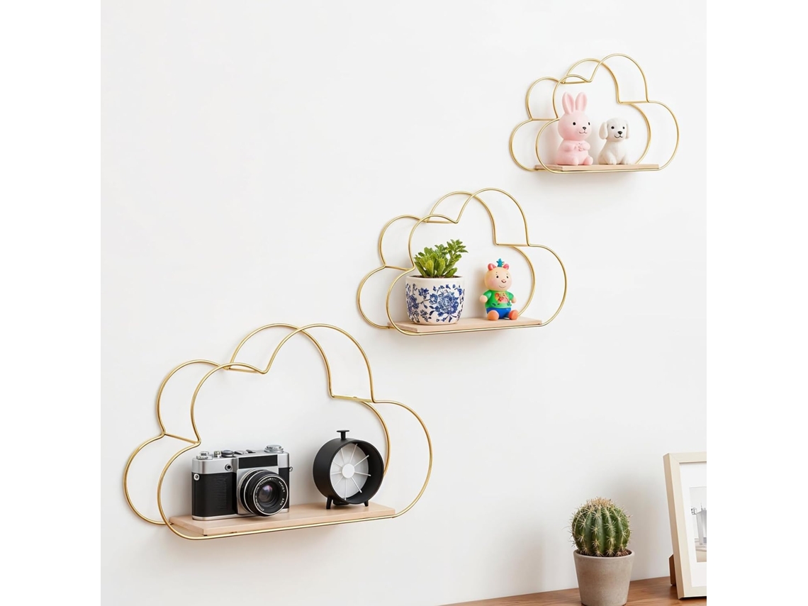Porta Objetos Parede De Ferro Decoração Sala/quarto, 3 Peças Nuvem Sfushos (dourado, Sem Objetos Decorativos)