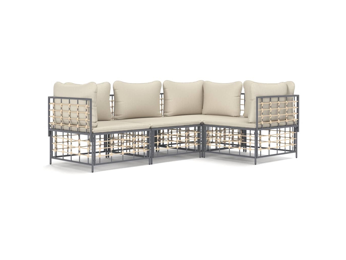 Maison Exclusive - 4 Pcs Conjunto Lounge De Jardim C/ Almofadões Vime Pe Antracite