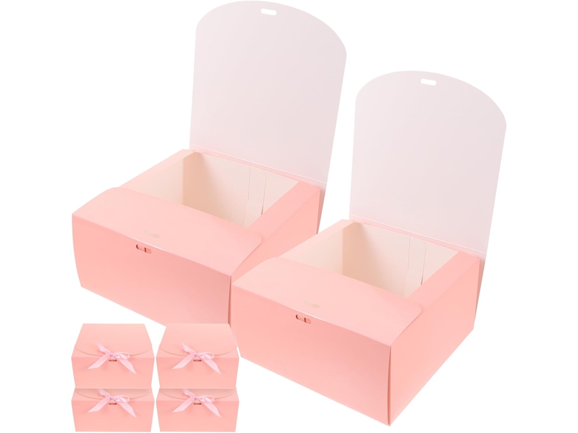 Conjunto De 6 Caixas Papel Rosa Para Bolos E Sobremesas, Pré Dobradas E Fáceis De Montar, Ideais Para Padarias E