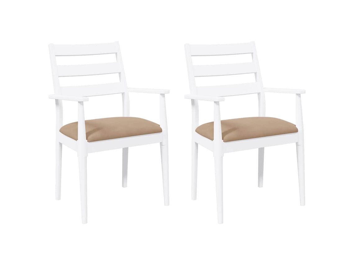 Cadeiras de Jantar com Almofadões 2 peças em Madeira Maciça Branco MAISON EXCLUSIVE