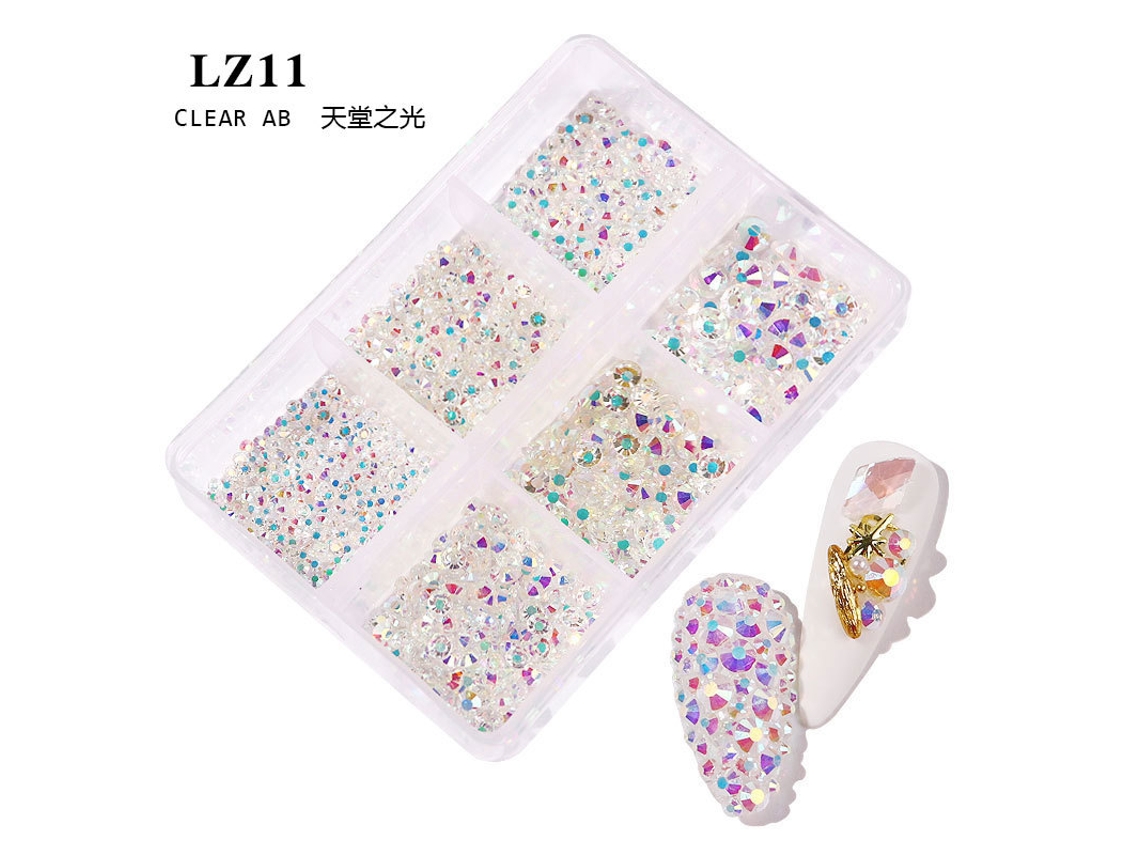 Kit De Acessórios Para Nail Art Com Strass De Base Plana (3 Caixas)caixa Com 6 Compartimentos Para Strass, 11 Heaven's Light