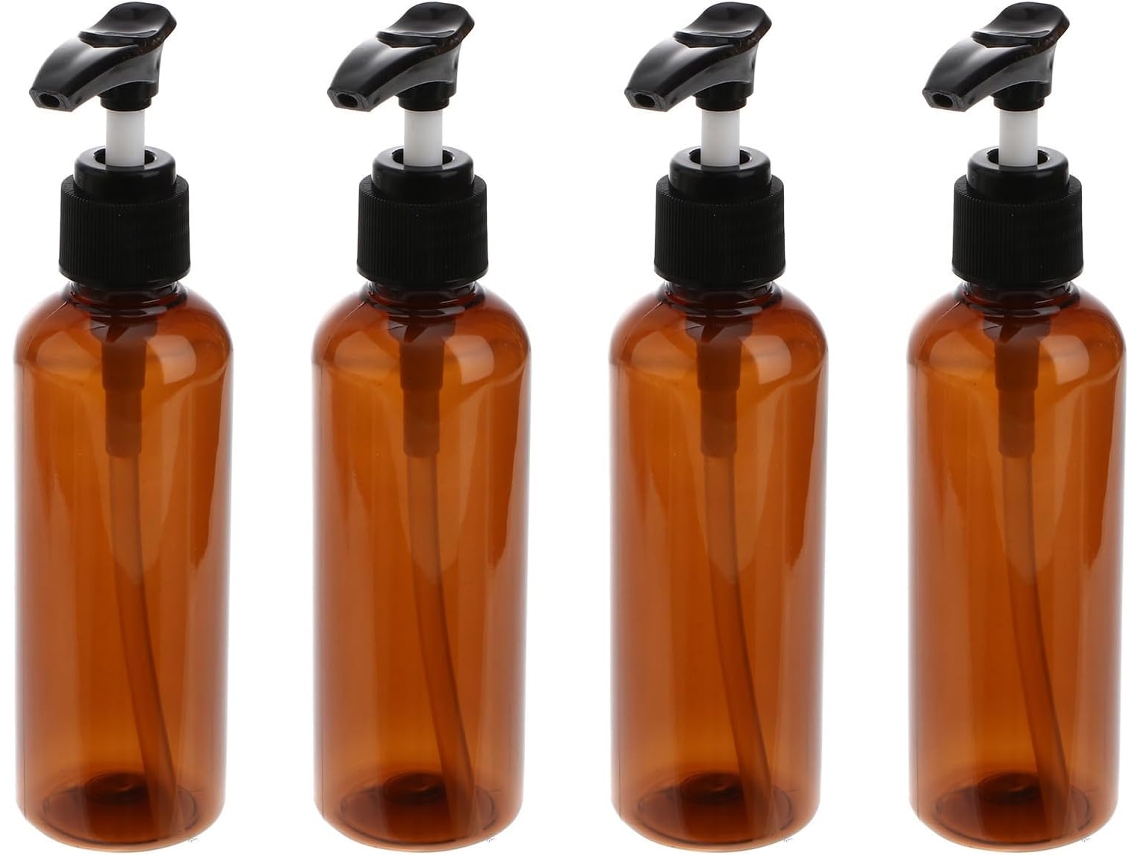Conjunto De 4 Garrafas Recarregáveis De 100ml Em Pet E Pp Com Bomba De Pressão.