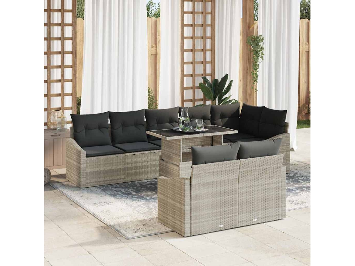 Vidaxl Conjunto De Sofá De Jardim 9 Unid. Cinzento-claro Vime Pe