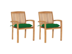 Vidaxl Cadeiras De Jardim C/ Almofadões Verdes 2 Pcs Teca Maciça