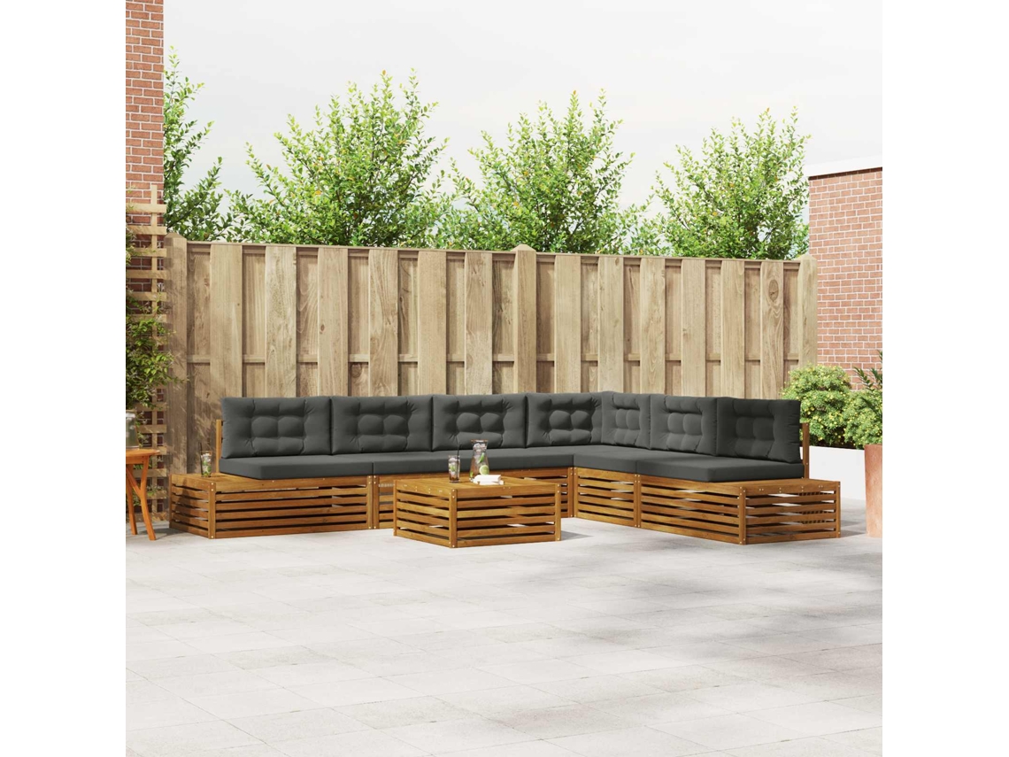 Vidaxl Conjunto De Sofás Para Exterior 7 Peça Natural E Antracite