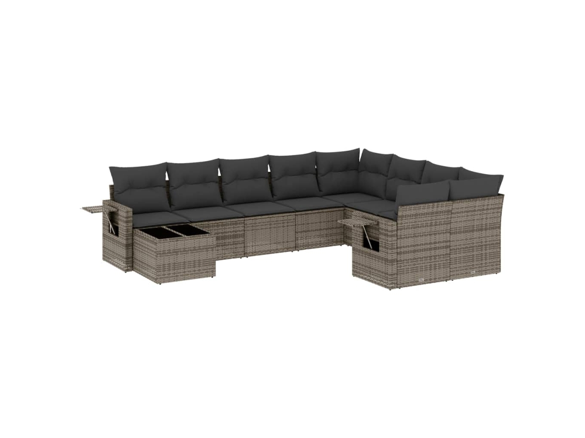 Conjunto de 10 Sofás de Jardim com Almofadões Vime Pe Cinzento MAISON EXCLUSIVE