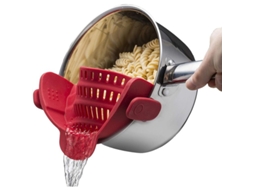 Escorredor de silicone com clipe, modelo 2026, compatível com todos os tipos de panelas e tigelas, vermelho.