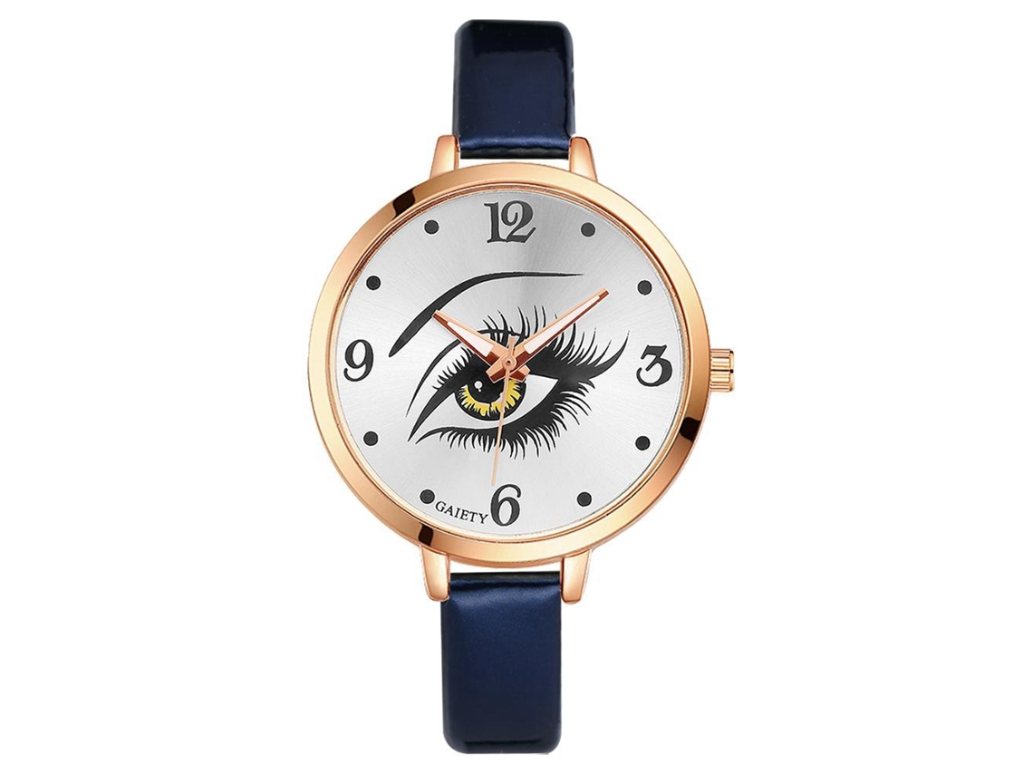 Reloj De Cuarzo Analógico Para Mujer Con Correa De Pu Gaiety Patrón De Ojos Azul