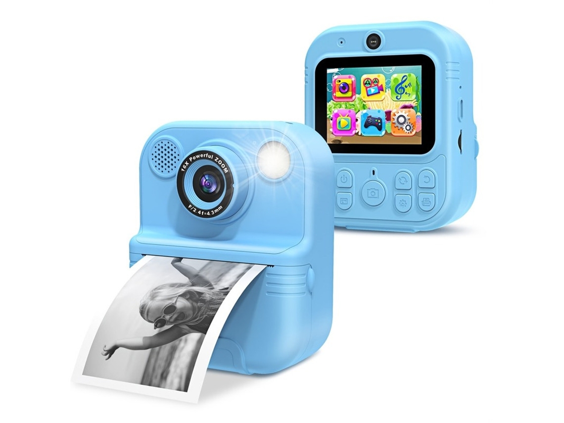 Câmera digital infantil Yizhood com impressão instantânea, papel cartão imprimível de 32 g, azul