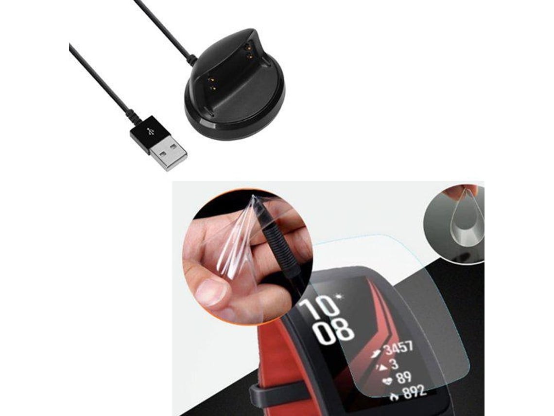 Kit Carregador Usb Charger Película Protectora Ecrã Gel Full Cover Samsung Gear Fit 2