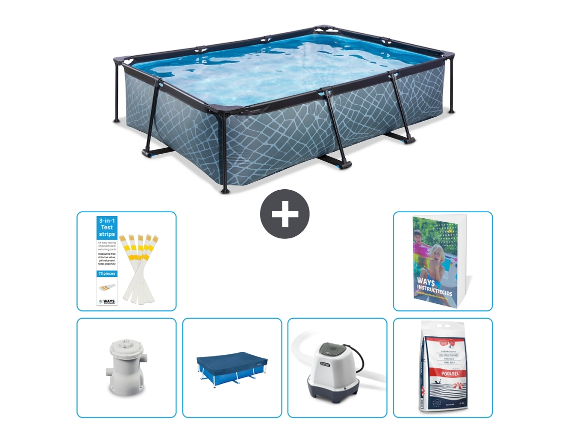 Piscina Exit Retangular Efeito Pedra 300x200x65 Cm 5 peças S301 EXIT TOYS