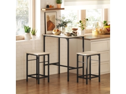 Conjunto De Mesa Bar Com 2 Bancos, Estrutura Em Aço Para Cozinha, Sala Jantar E Estar, Efeito Madeira Natural