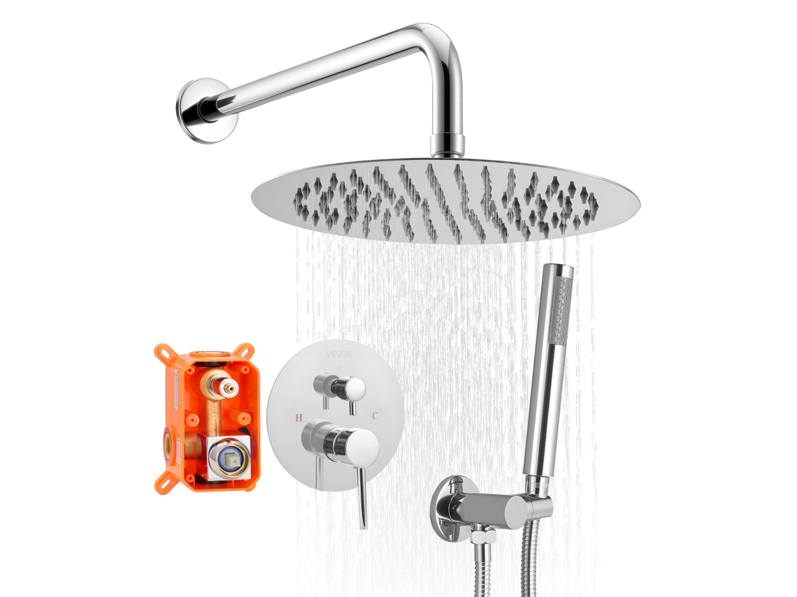 Conjunto De Torneira De Chuveiro Vevor De 25,4 Cm Com Chuveiro Redondo Cromado Prateado