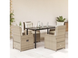 Vidaxl 5 Pcs Conjunto De Jantar P/ Jardim Com Almofadões Vime Pe Bege