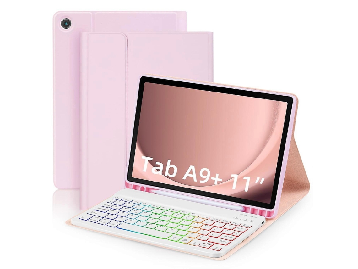 Capa De Couro Para Samsung Galaxy Tab A9 Com Teclado Rgb Retroiluminado Removível