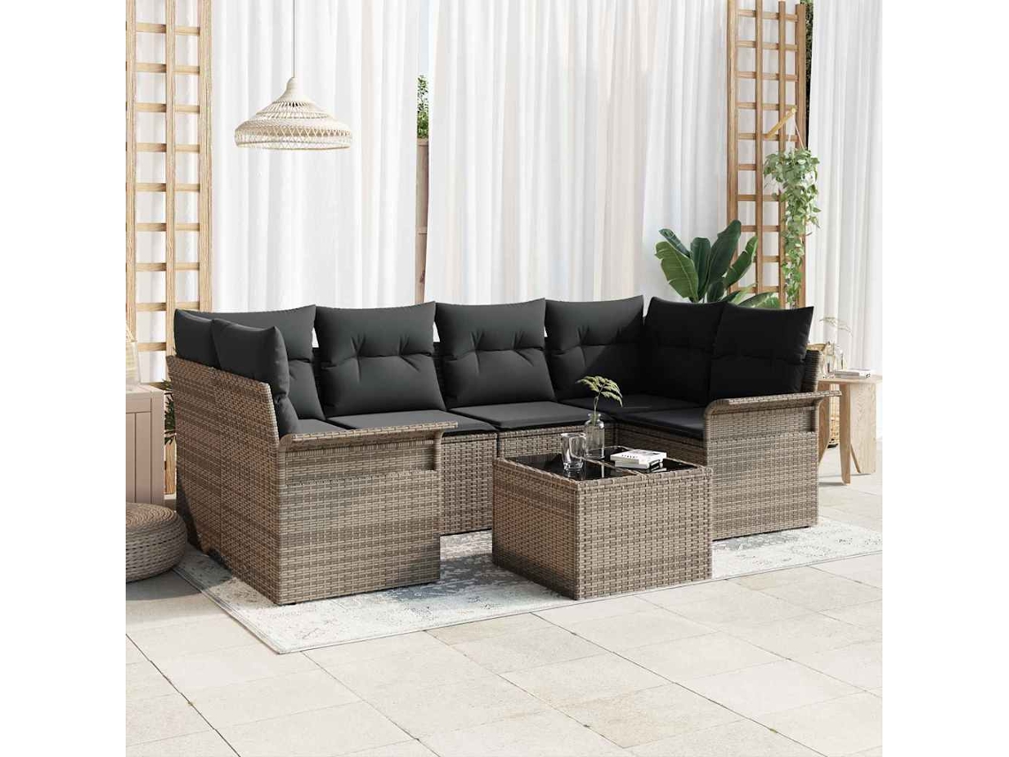 Vidaxl Conjunto de Sofá de Jardim 7 Pcs Cinzeto Rattan Sintético