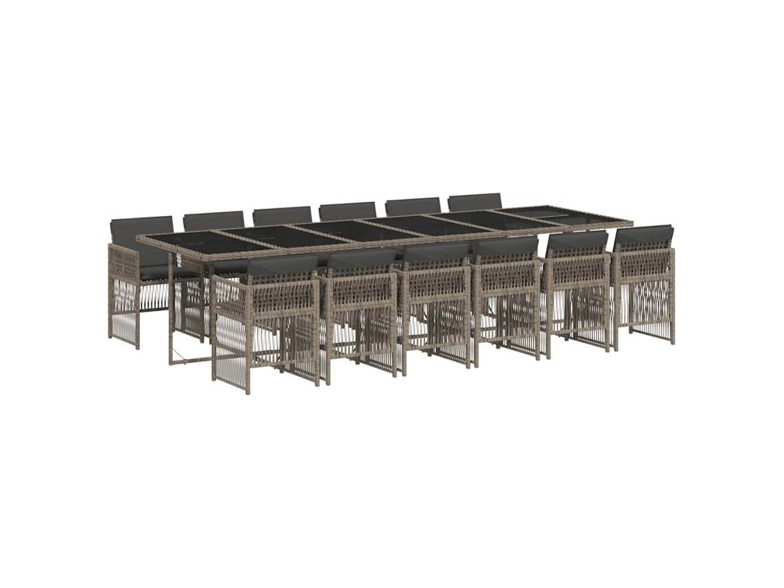 Conjunto de 13 Jantar para Jardim com Almofadões Vime Pe Cinzento MAISON EXCLUSIVE