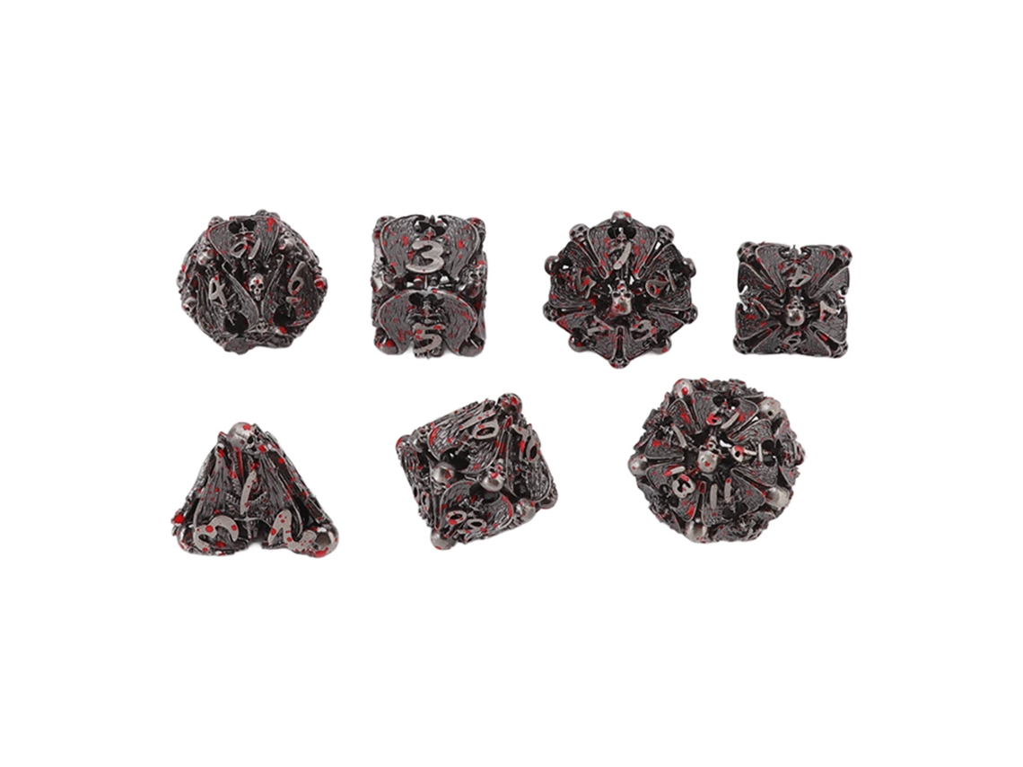 Walshlxq conjunto de 7 Dados Metálicos Huecos Dorado Rojo Poliedros para Enseñanza Matemática Juegos de Rol