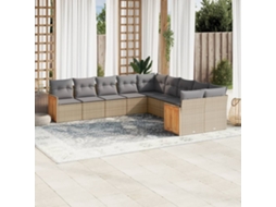 10 Pcs Conjunto De Sofás P/ Jardim Com Almofadões Vime Pe Bege Dkd Home Decor