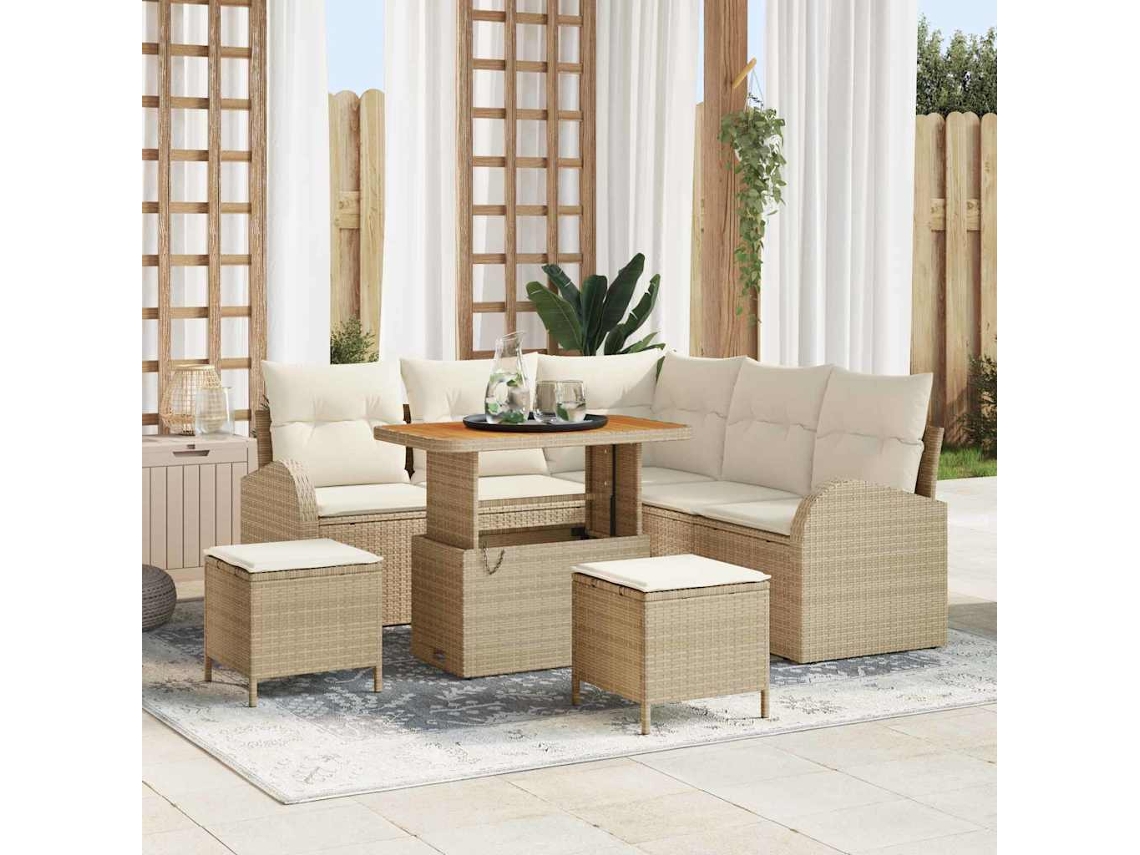 Vidaxl Conjunto De Sofá De Jardim Com Almofada 8 Pcs Bege Vime Pe
