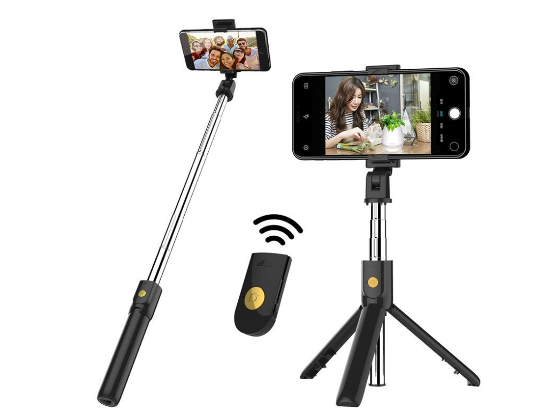 Bastão De Selfie Extensível Bluetooth, Com Comando Remoto, Portátil, 19,4 Cm, 70 Cm, 10,1 Cm, 6 Polegadas, Preto - Elysve