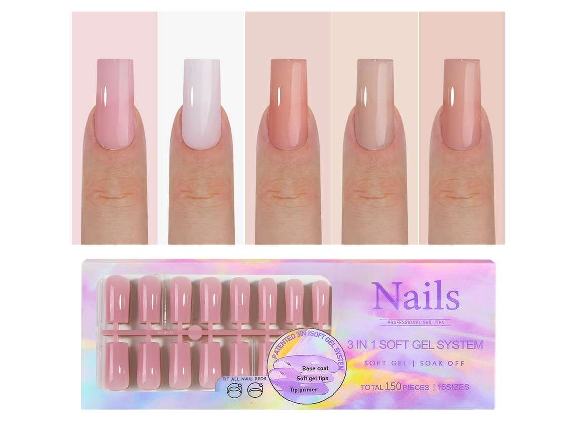 Dicas De Unhas De Gel Macio 5 Cores Com Base E Primer Pré-aplicados 15 Tamanhos Para Artesanato De Unhas Diy