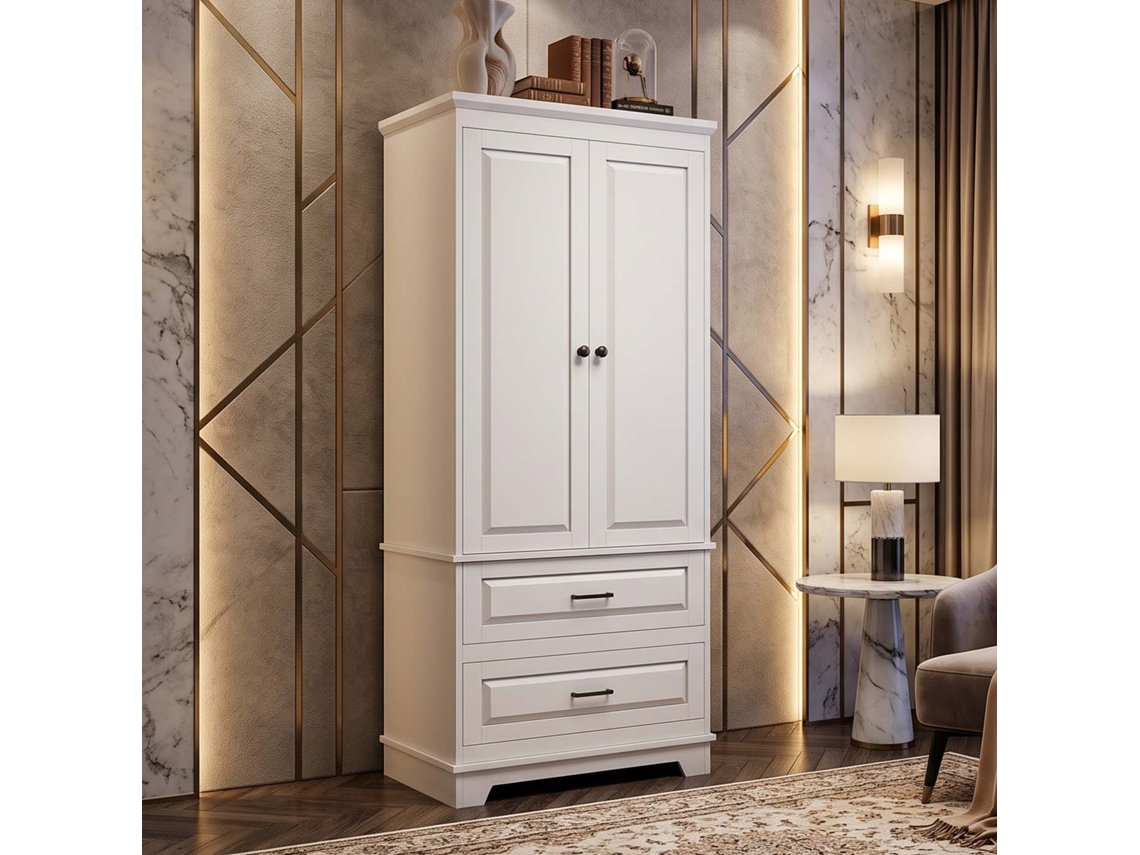 Lazyspace Armário Auxiliar Alto 60x40x157 Cm Com 2 Portas E 2 Gavetas - Branco