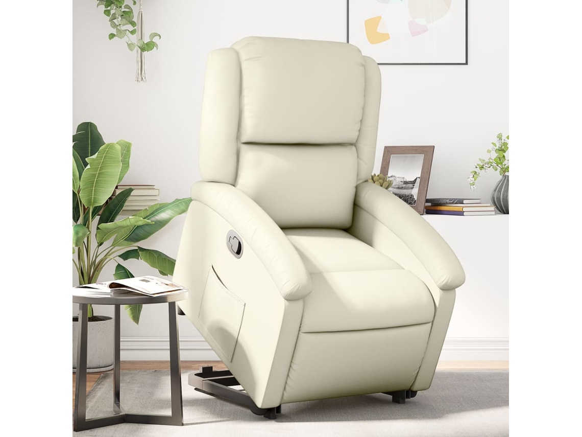 Vidaxl Poltrona Reclinável Elevatória Couro Artificial Cor Creme