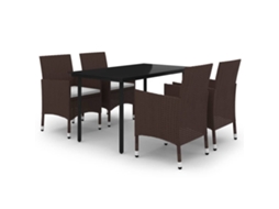 Maison Exclusive - 5 Pcs Conjunto De Jantar P/ Jardim C/almofadões Vime Pe E Vidro