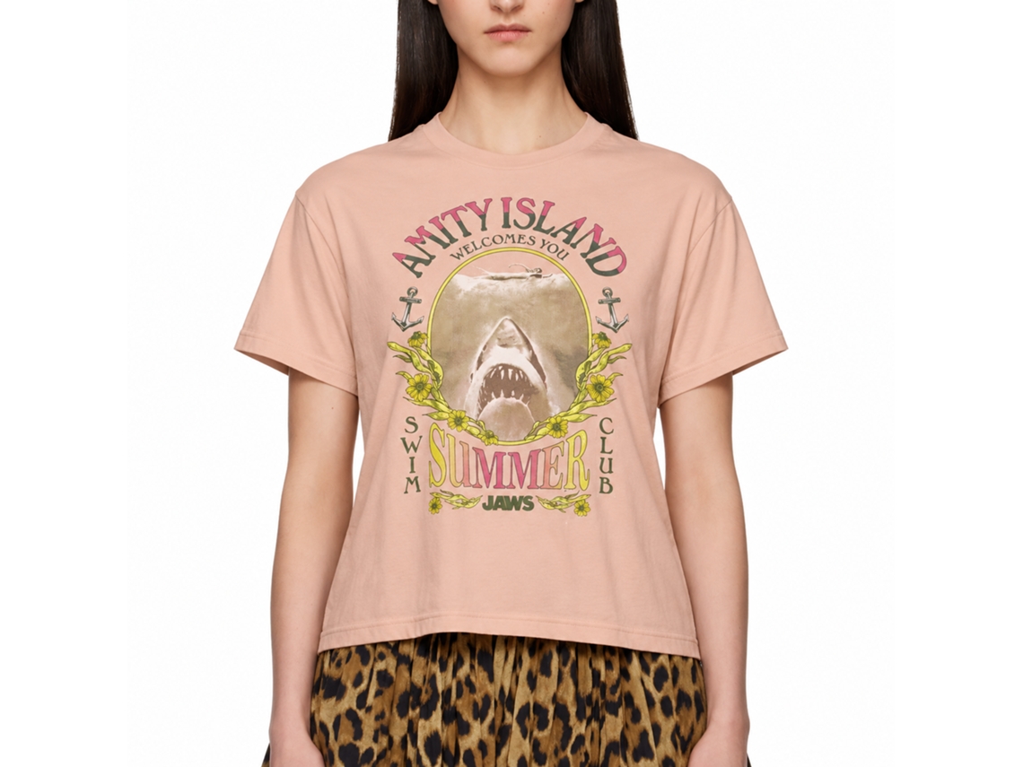 Rockinstone Jaws Movie Summer Swim Club Solid Peach Adult T-shirt Size:l