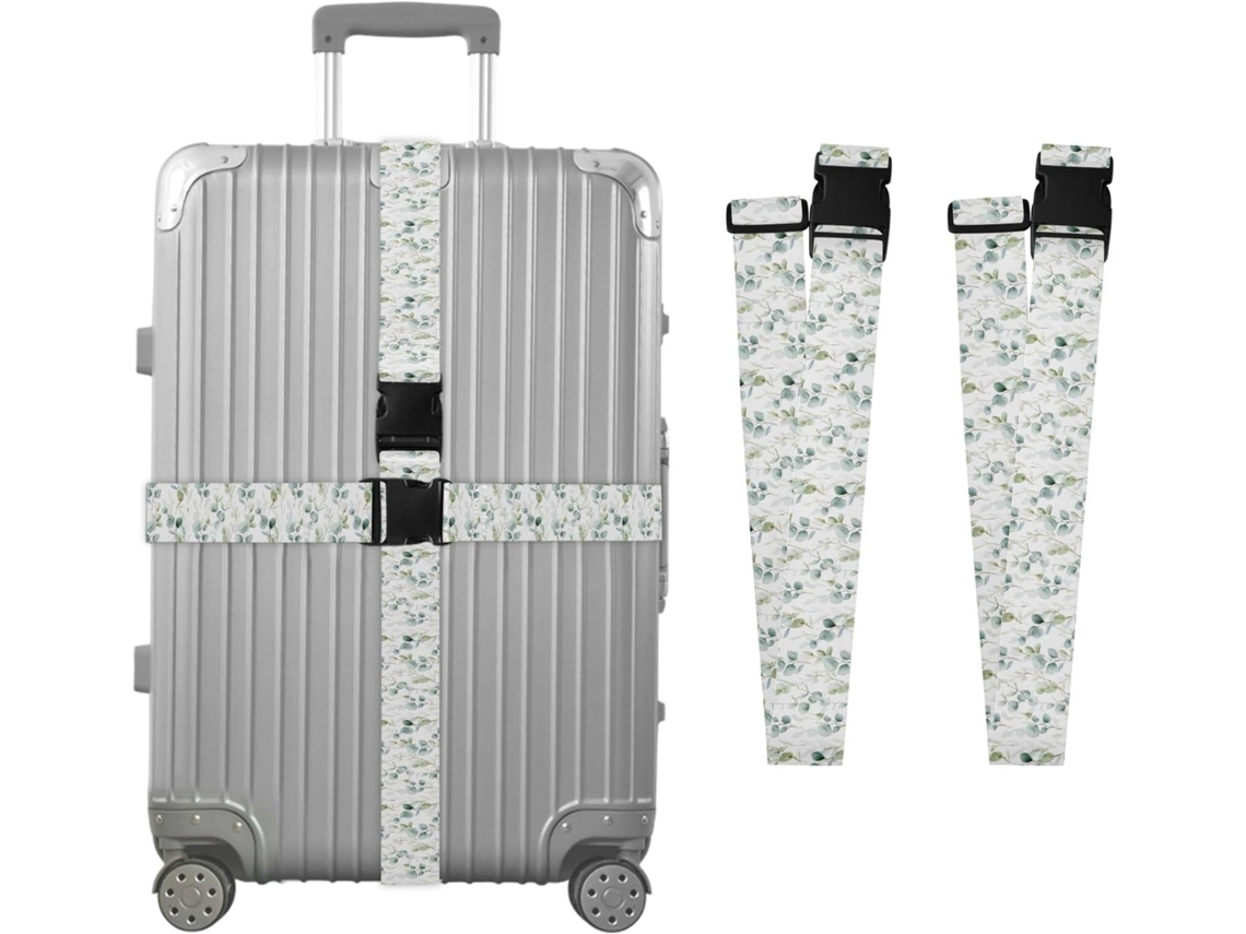 Conjunto De 2 Cintas Bagagem Com Estampa Folhas Verdes, Ideais Para Malas De Viagem Cintas Ajustáveis E Resistentes