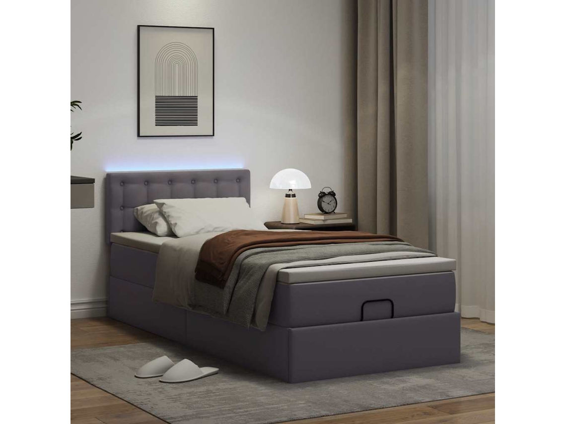 Moldura de Cama Síriaxl Otomana em Couro Falso Cinza MAISON EXCLUSIVE com Colchão 90x200 cm