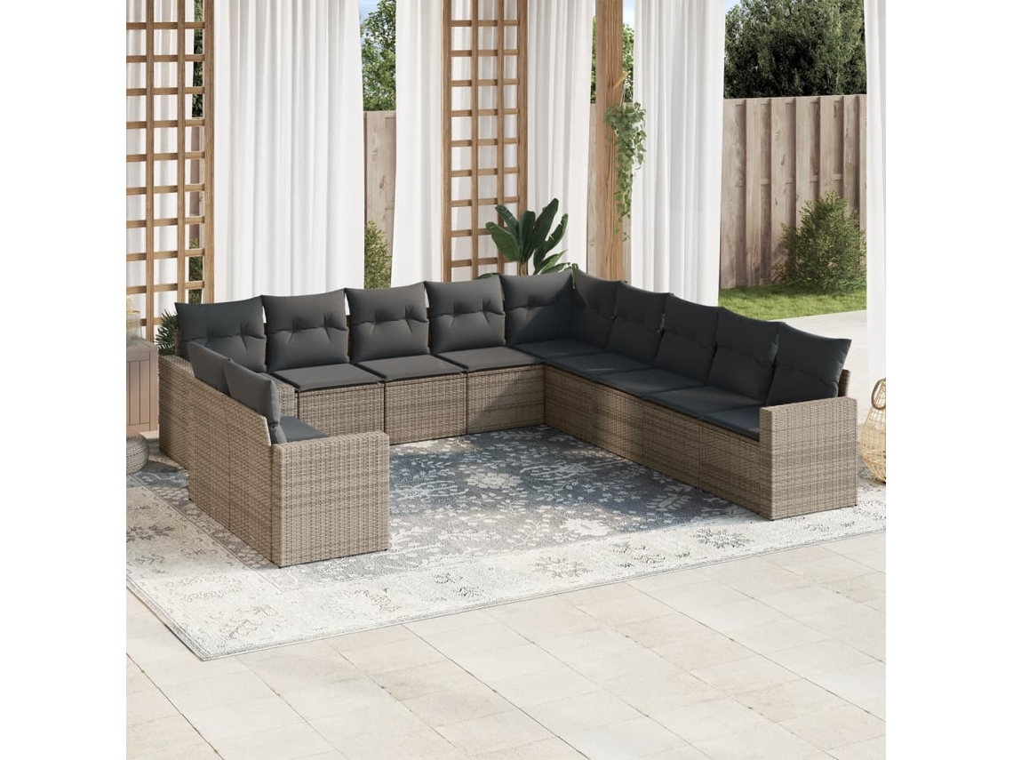 Vidaxl 11 Pcs Conjunto Sofás de Jardim C/ Almofadões Vime Pe Cinzento