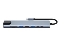 Hub Usb C 8 em 1 ZYBLSSBB com HDMI, Ethernet, Usb 3.0 e carregamento