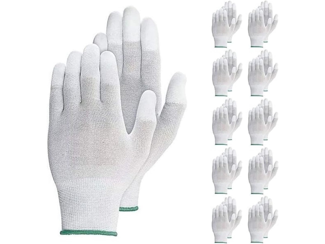 Pacote Com 10 Pares, Luvas Antiestáticas, Revestidas Com Fibra De Carbono Cinza, Luvas De Segurança