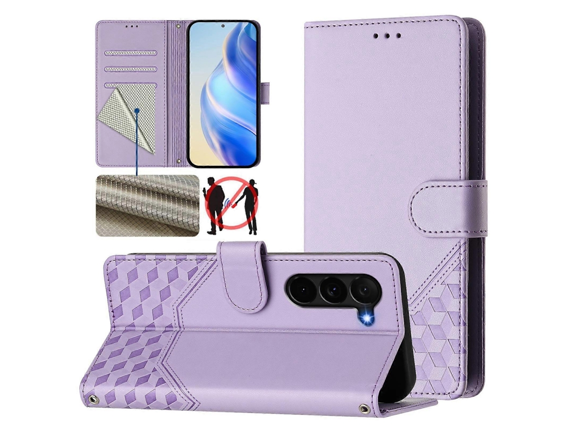 Capa De Couro Para Celular Com Relevo Rfid Em Formato De Favo De Mel