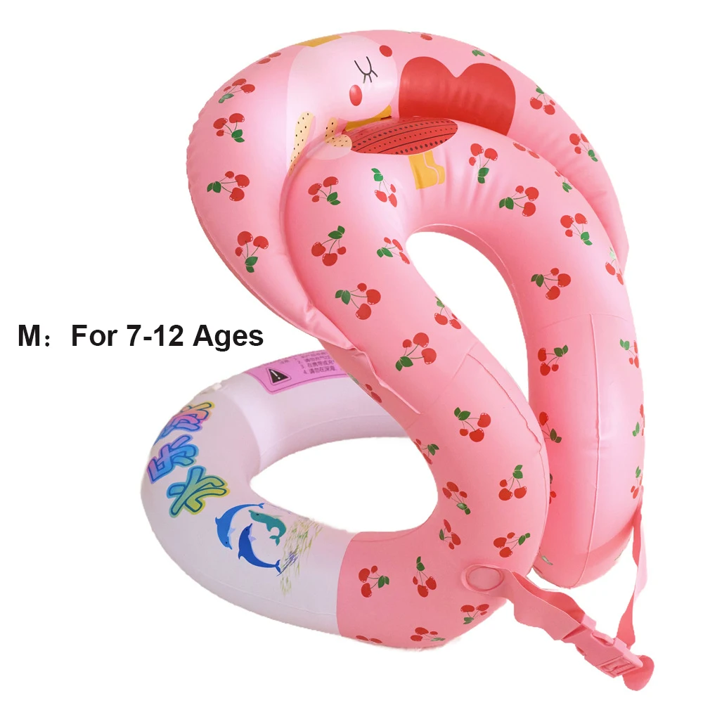 Colete Inflável Para Piscina, Tamanho M (adequado Para Crianças De 7 A 12 Anos), Estampa De Cereja Rosa, Com Duas Bolsas De Ar.