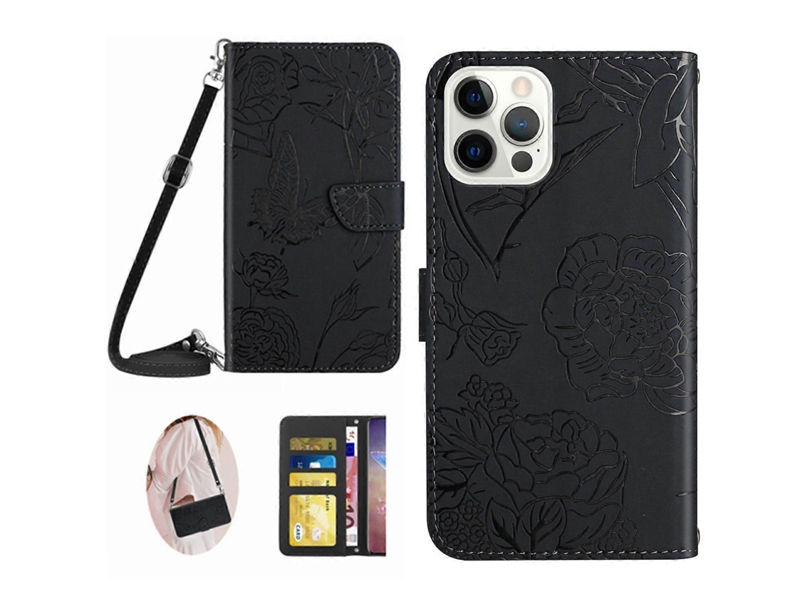 Capa De Couro Com Flores De Borboleta Para Iphone 16 Pro Max Com Suporte Magnético