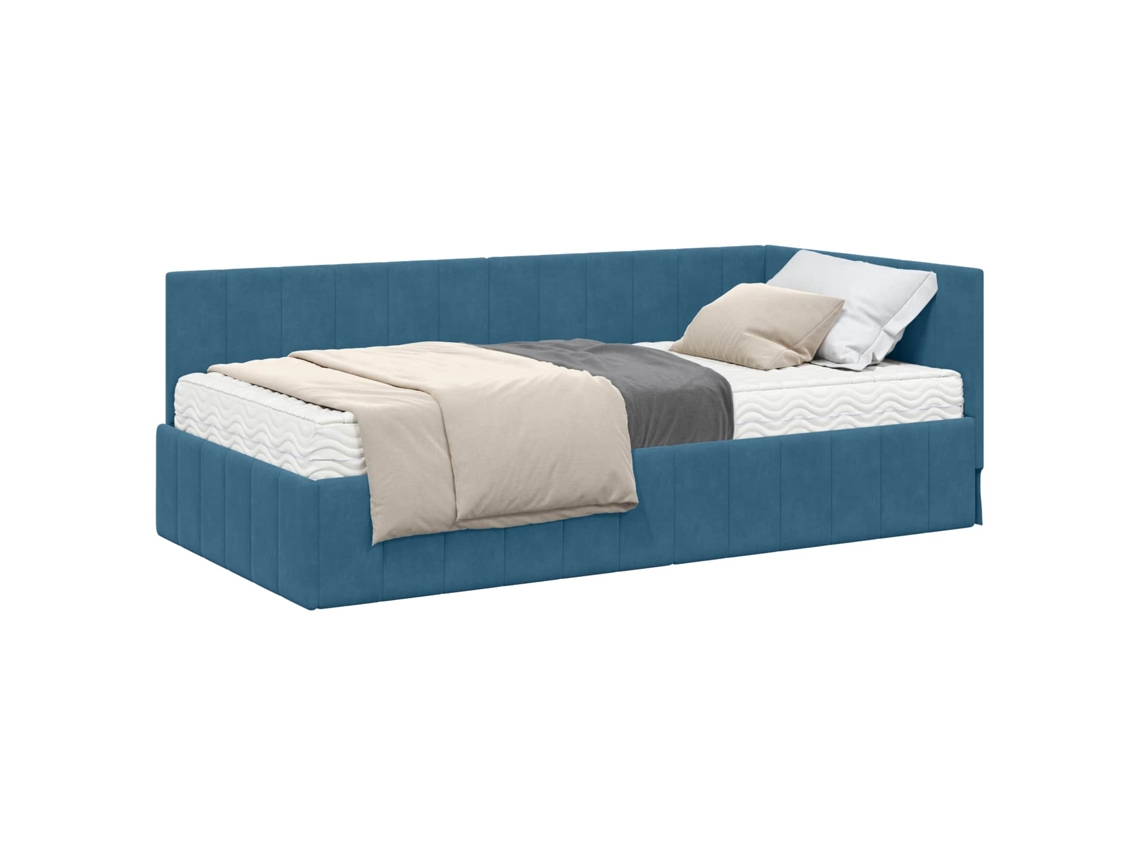 Conjunto de 2 Estruturas de Cama de Canto com Colchão Azul Veludo MAISON EXCLUSIVE (não especificado)