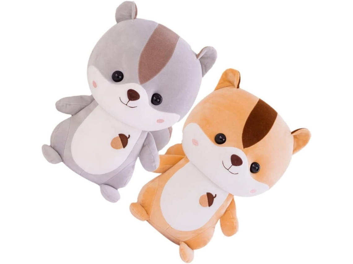 Conjunto De 2 Peças: Boneco Pelúcia Esquilo Marrom, Almofada Macia Em