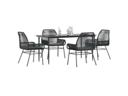 Vidaxl Conjunto De Jantar Jardim 5 Peças Almofadas Vidro Vime Pe Preto