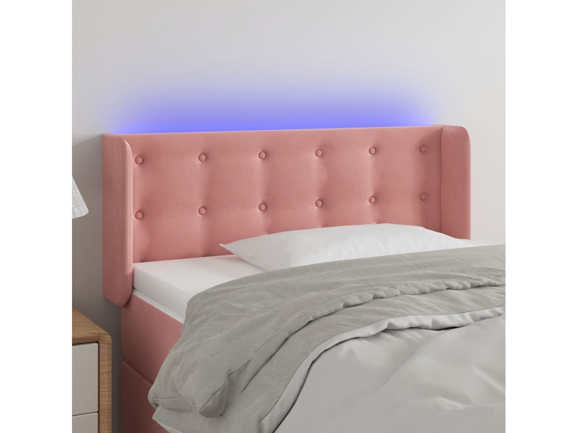 Vidaxl Cabeceira De Cama C/ Luzes Led Veludo 83x16x78/88 Cm Rosa