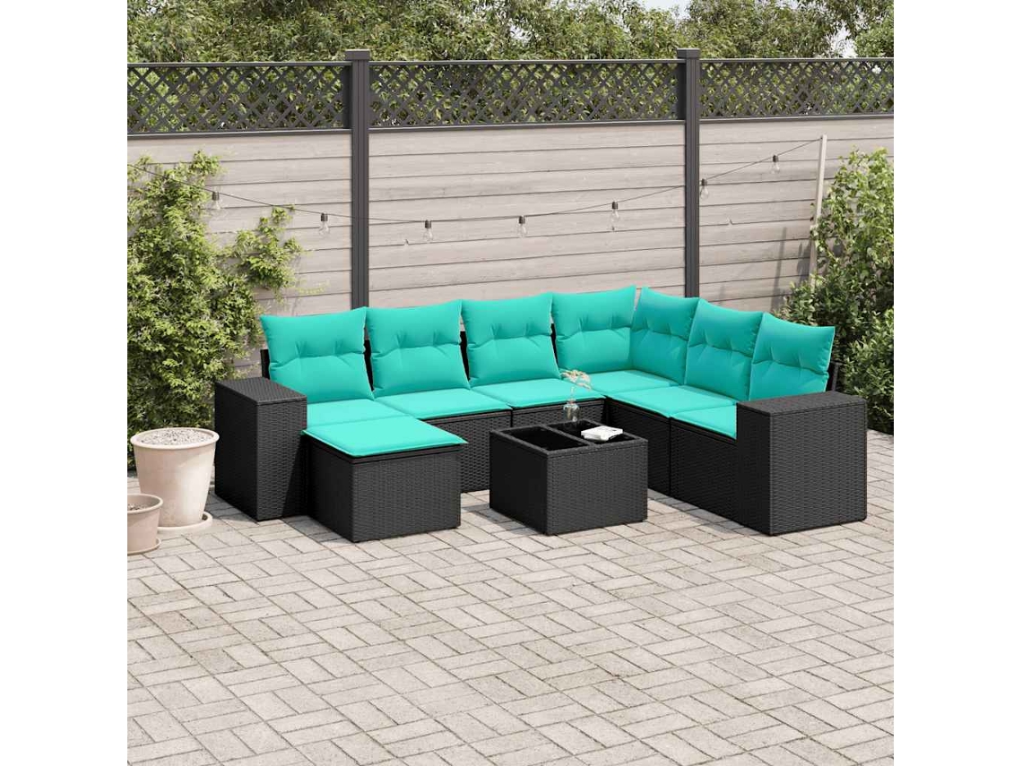 Vidaxl Conjunto De Sofá De Jardim Com 8 Peças E Almofadas Em Rattan Sintético Preto