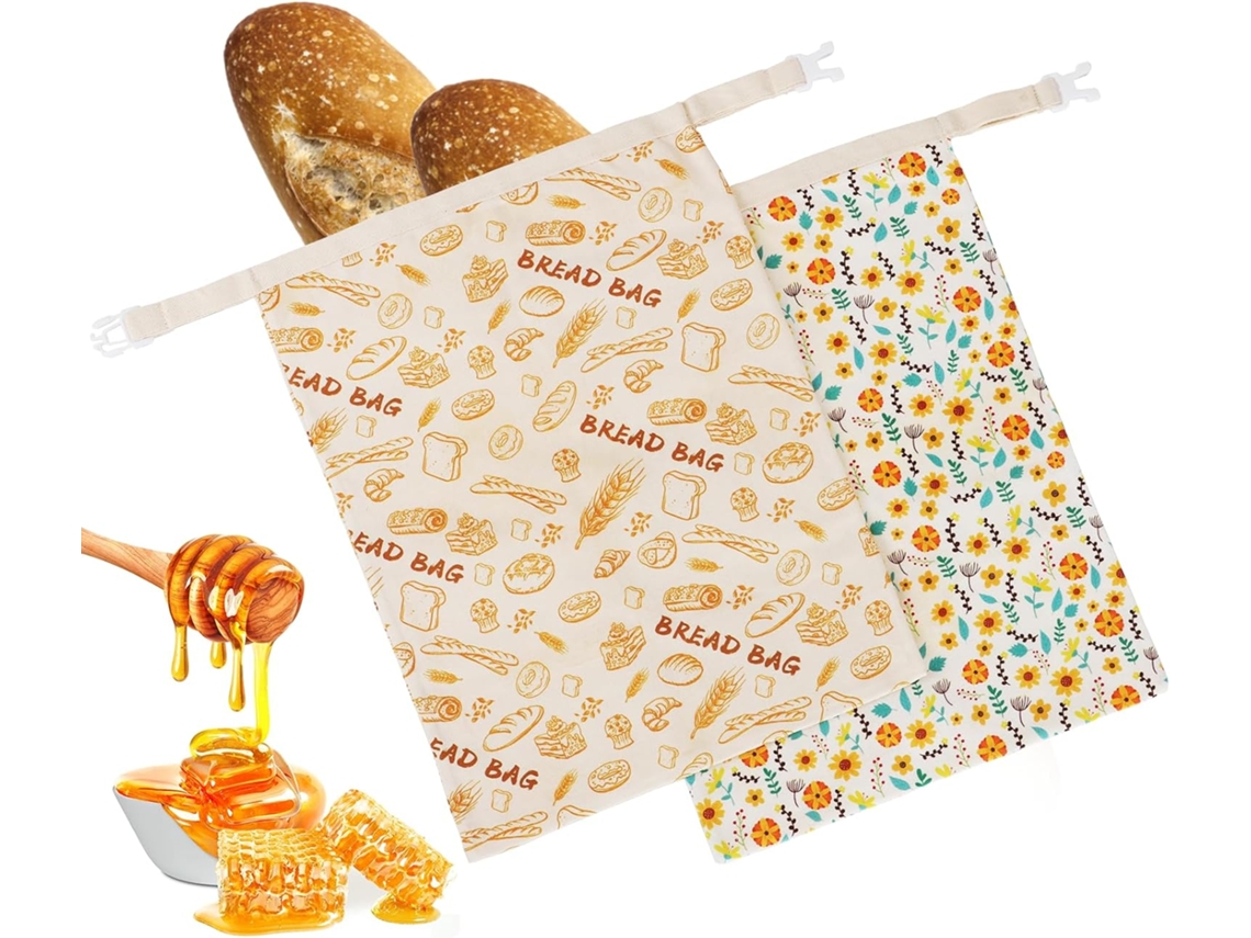 Conjunto De 2 Sacos Reutilizáveis Para Conservar Pão Caseiro, Em Cera De Abelha, 43 × 33 Cm, Com Armazenamento Respirável E Reutilização Diária